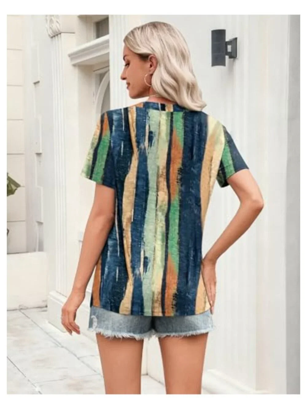 Women's Short Sleeve V-Neck Tunic Blouse High-Low Hem Loose Fit